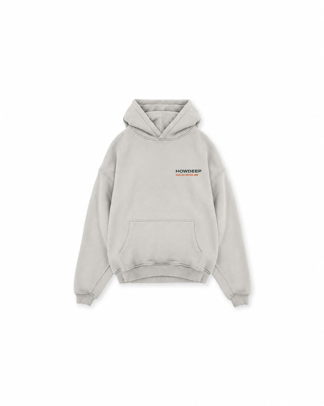 HOWDEEP MANUELL SHIFTER Hoodie Light Asphalt – Vorderseite mit Analog Driver Schriftzug