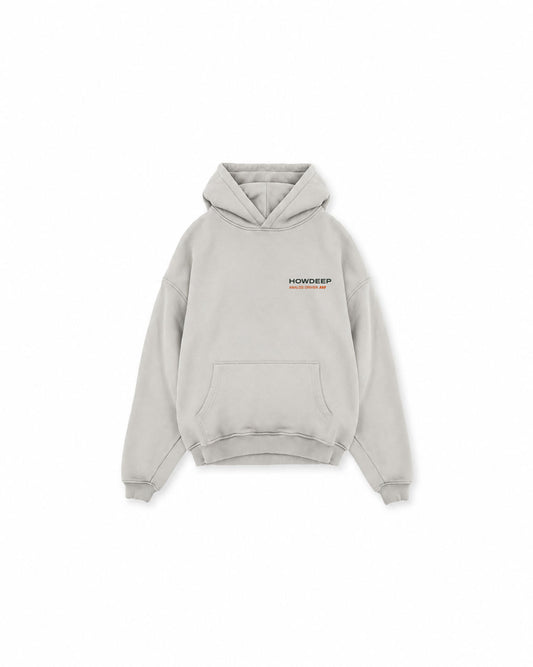 HOWDEEP MANUELL SHIFTER Hoodie Light Asphalt – Vorderseite mit Analog Driver Schriftzug